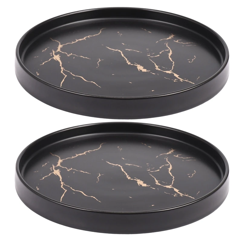

2X Gold Black Marble Ceramic Dish Porcelain Cutlery Set Kitchen Table European Decorative Dessert Steak Plate 20Cm