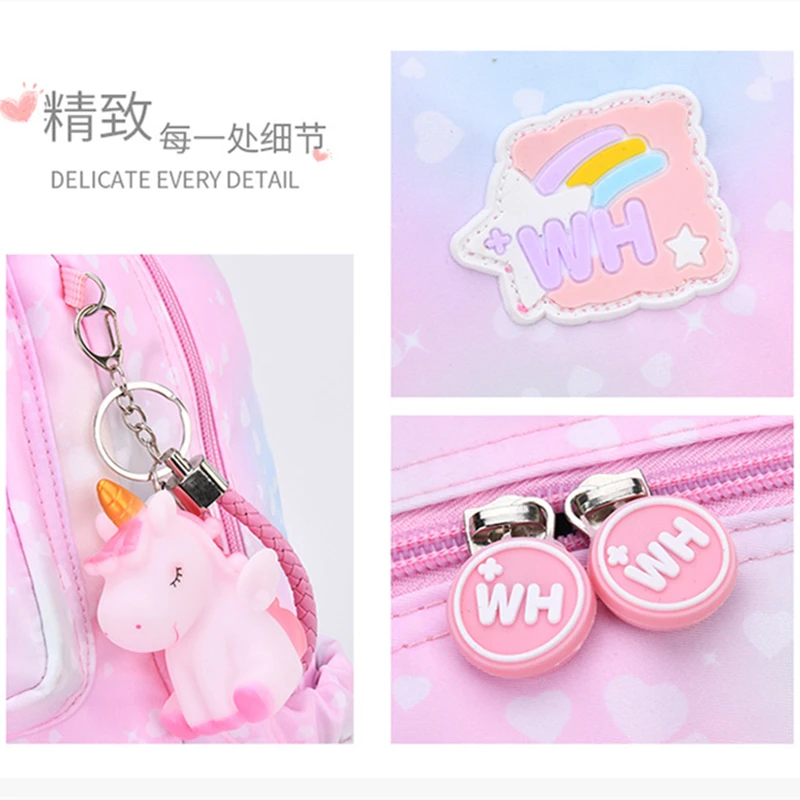 New Children's Schoolbags Lightweight Waterproof Princess Backpack With Small Unicorn Doll Burden-reducing Girls School Bag