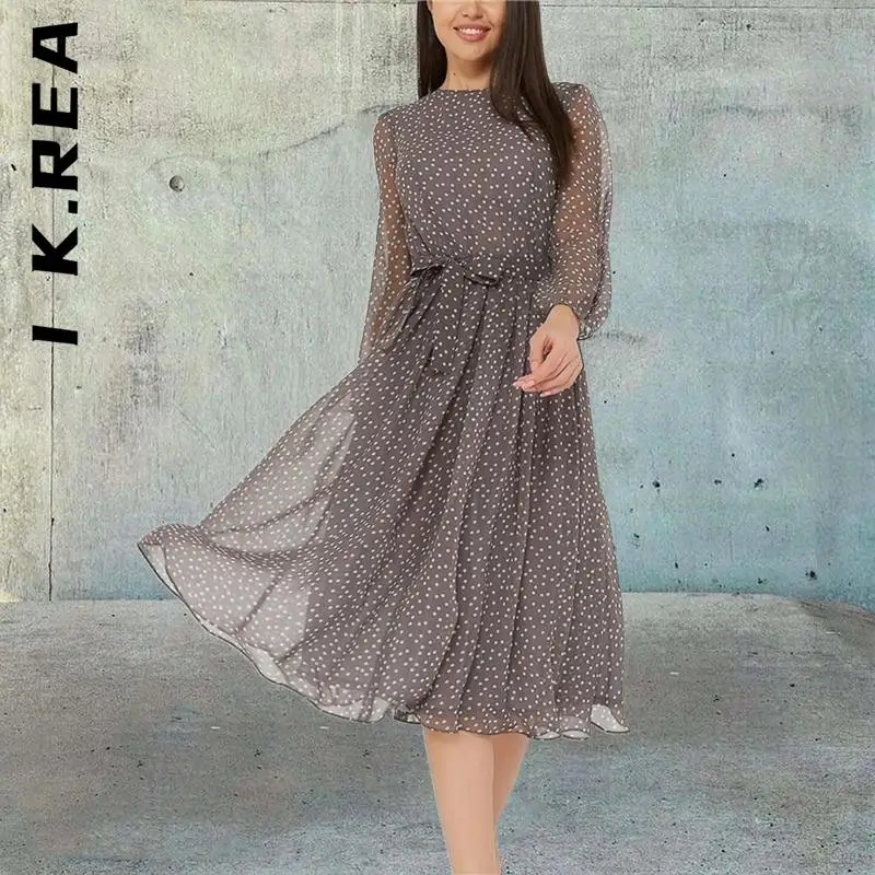 

I K.Rea Women Dress Fashion Slim O Neck Chiffon A Line Women Casual Sundress Holiday Popular Clothing Female Vestidos