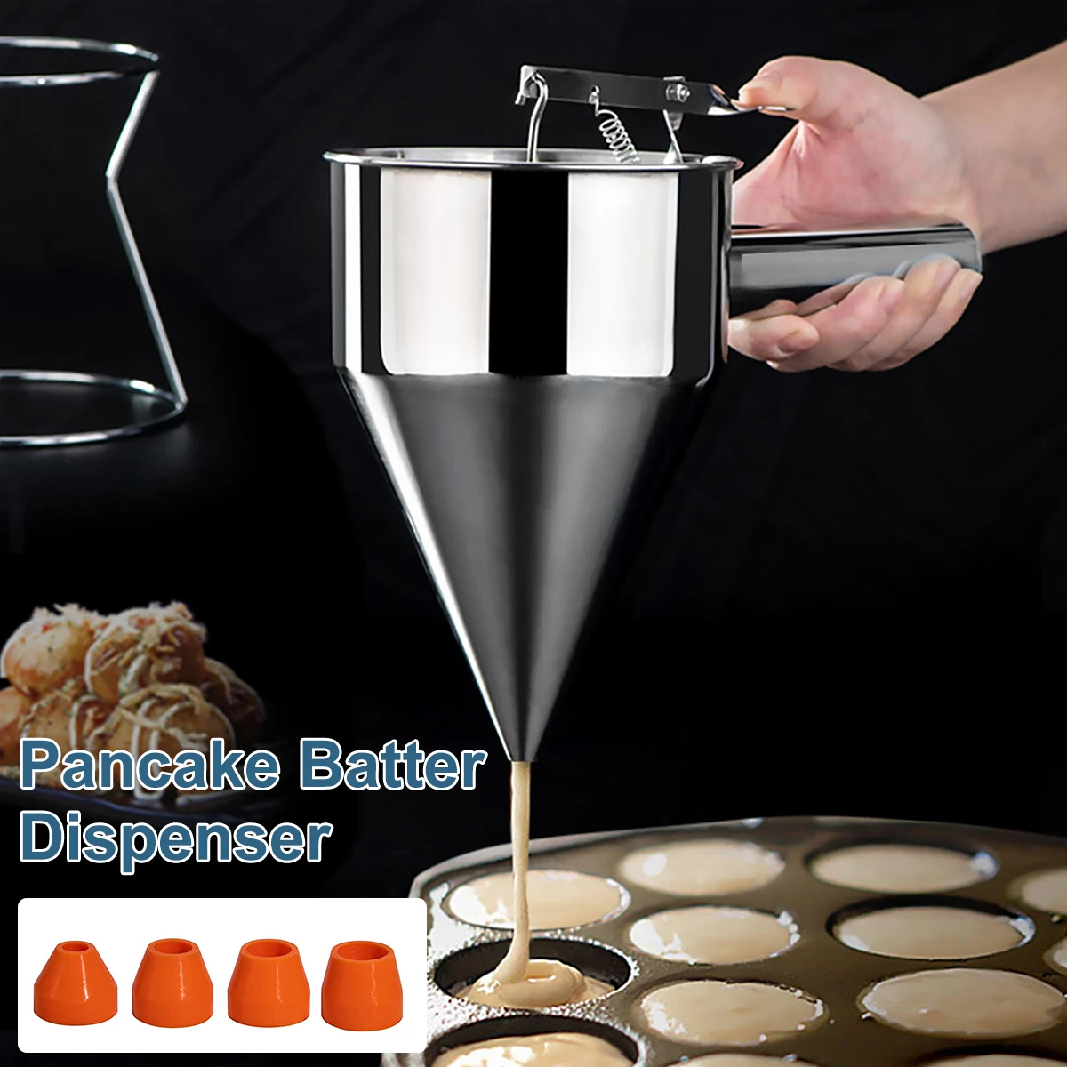 

Pancake Batter Dispenser Funnel Cake Dispenser with Stand Stainless Steel Batter Dispenser Multi-Caliber Baking Tool