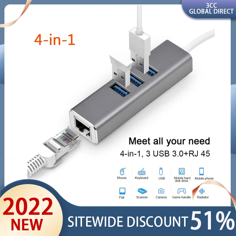 

USB HUB GTMEDIA USB Converter USB 3.0 to RJ45 Ethernet Adapter OTG Network Lan 10/100/1000M for USB Drive Laptop PC Accessories