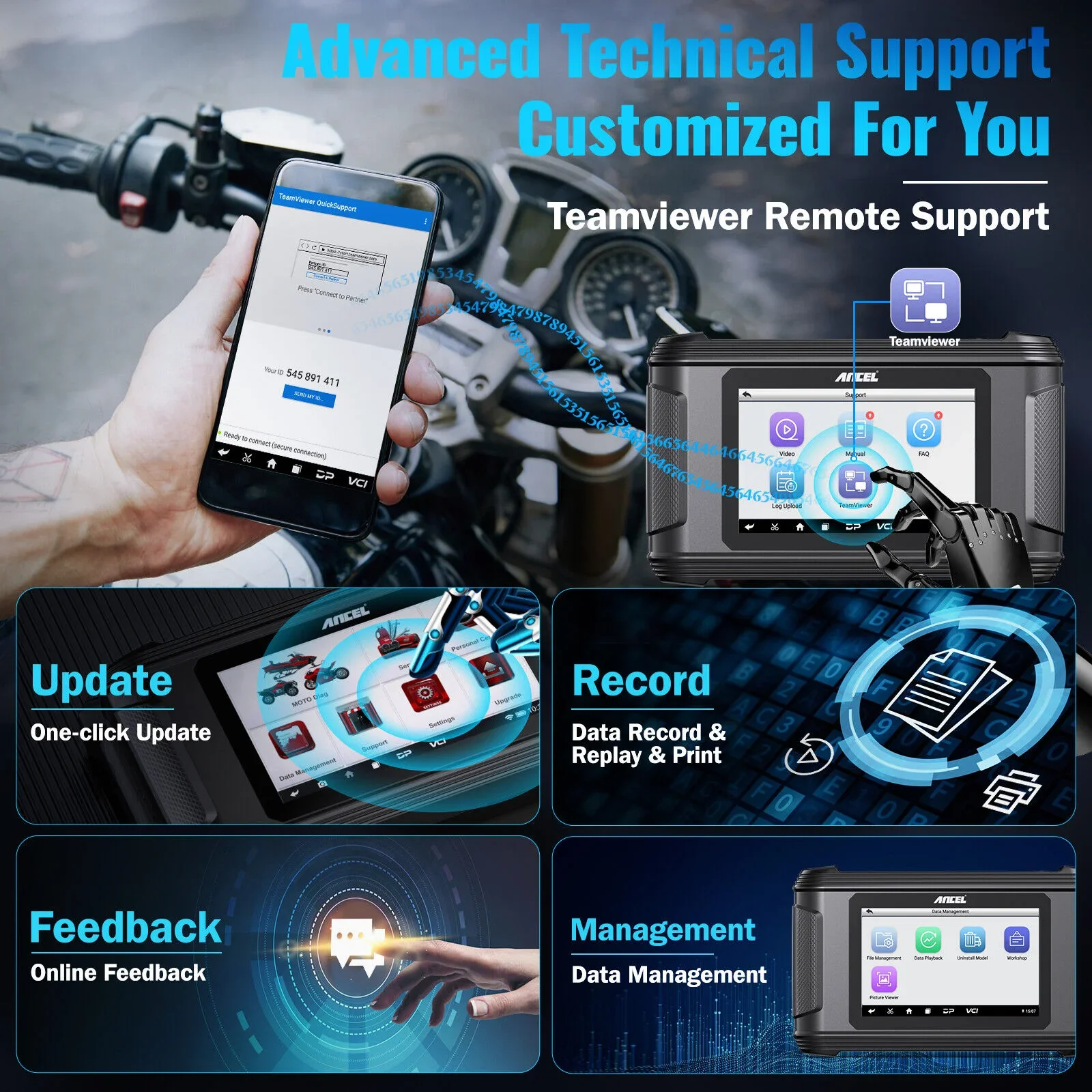 Фото ANCEL MT500 Pro мотоциклетный сканер, полная система масла, ЭБУ, сброс дроссельной заслонки, регулировка холостого хода, OBD2, диагностический инструмент для сканирования мотоцикла №5