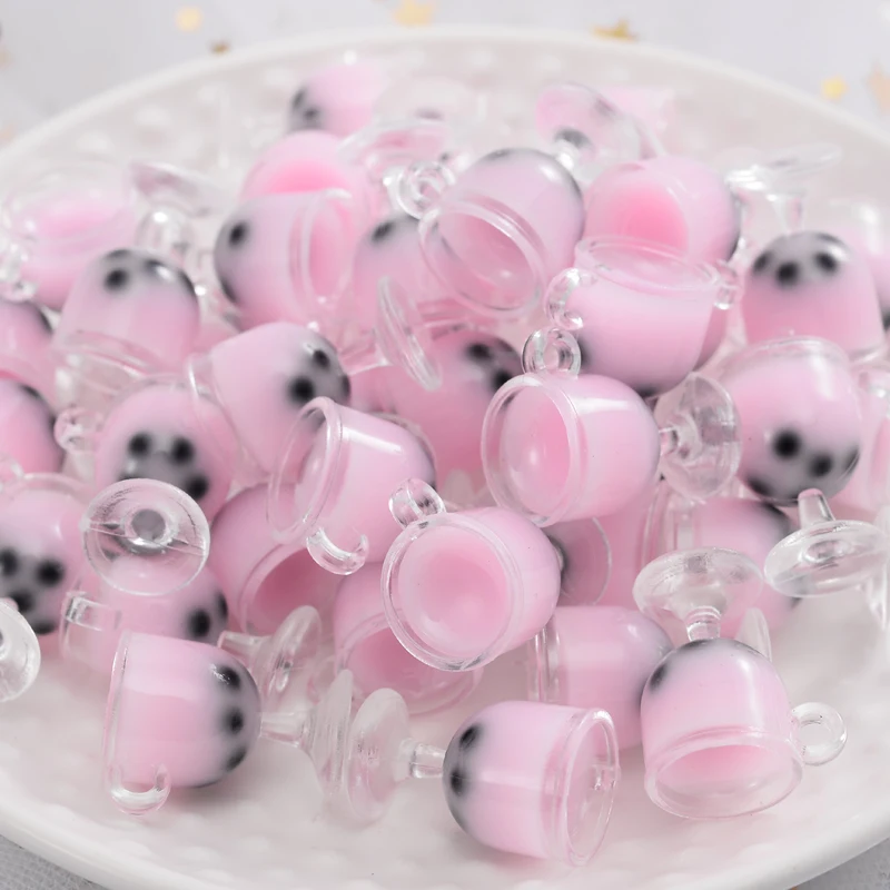 10Pcs/Lot Charm Ice Cream Round Beach Cup Pendants Mini Glass Resin Juice Bottle Pendant For Earrings Necklace Jewelry Making