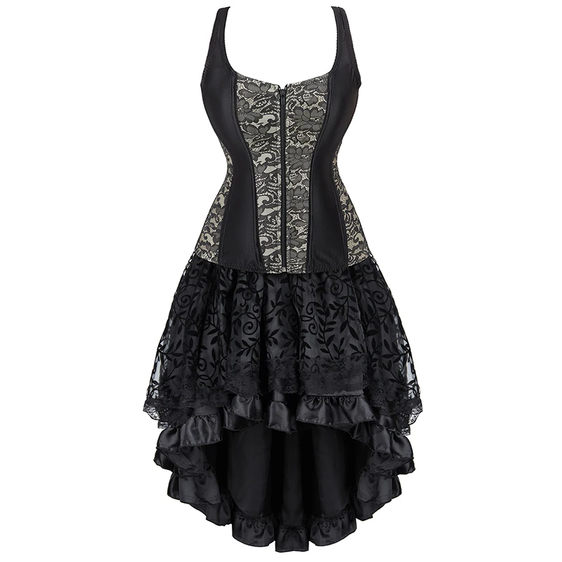 

Overbust Corset Dress Steampunk Plus Size Straps Corset Floral Ruffle Skirt for Women Sexy Corset Dresses Pink Blue Red Black
