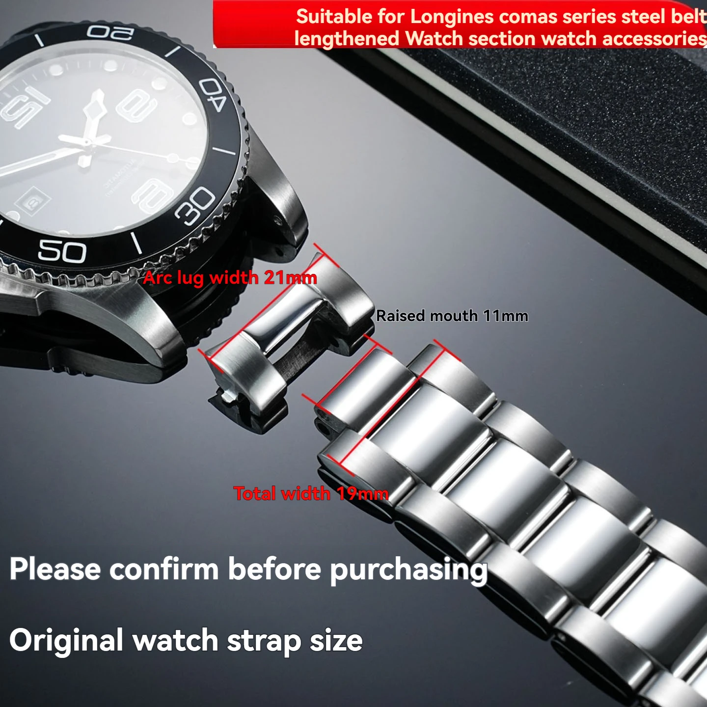 Фото Для циферблата Longines Conquest 41/43 мм, стальные ремни L3.781/L3.883.4 и удлиненные звенья из нержавеющей стали №1