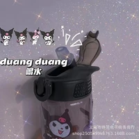 kawaii sanrio hello kitty melody kuromi cinnamoroll cute diy black cartoon straw handy water cup girl portable sports water cup