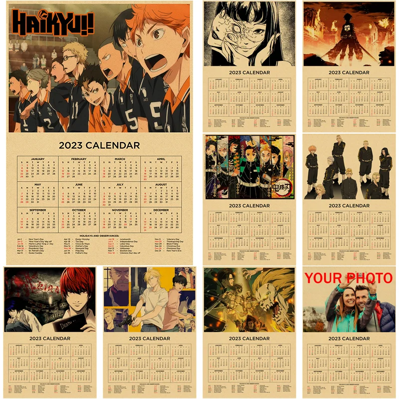 

2023 Calendar Holidays Retro Poster Anime Haikyuu!! Tomie Prints Kraft Paper Vintage Home Room Decor Aesthetic Art Wall Painting