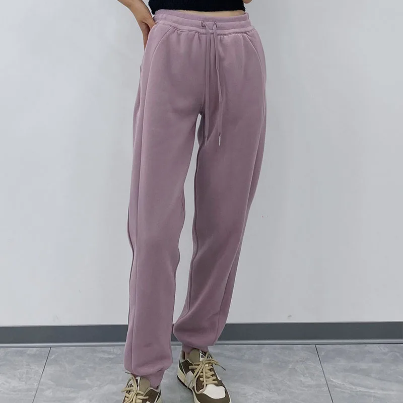Lulu Women High Waist Pants Winter Warm Cotton Running Fitness Jogging Pant Gym Workout Pocket Drawstring Elasticity Sweatpants