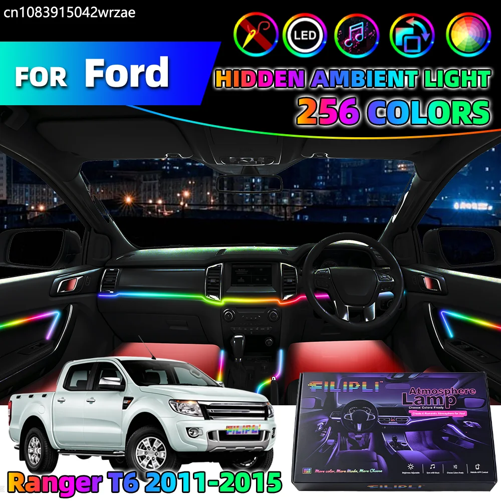 Фото 6 в 1 для Ford Ranger T6 2011-2015 годов, комплект светодиодных лент для интерьера автомобиля с функцией динамической подсветки, управление через приложение, автоматические светодиодные ленты. №1