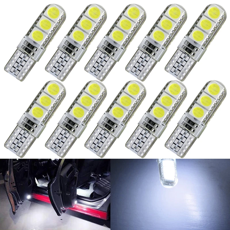 

10 PCS T10 W5W 5W5 194 LED Bulb 12V 5050 6SMD 7500K White Car Interior Dome Trunk License Plate Lights Silicone Waterproof Lamps