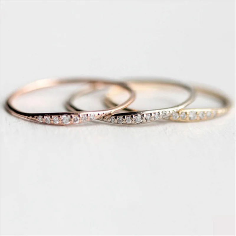

Qualities Exquisite Gold Silver Rose Gold Colors Rings for Women Trendy Metal Inlaid White Stone Wedding Engagement Jewelry
