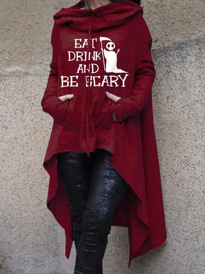 

Irregular Fashion Print Long Sleeve Pocket Hooded Sweatshirt