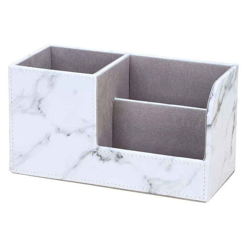 

Leather Multi-Function Desk Stationery Organizer Storage Box Pen/Pencil, Jewelry, Desk Organizers (White Marble)