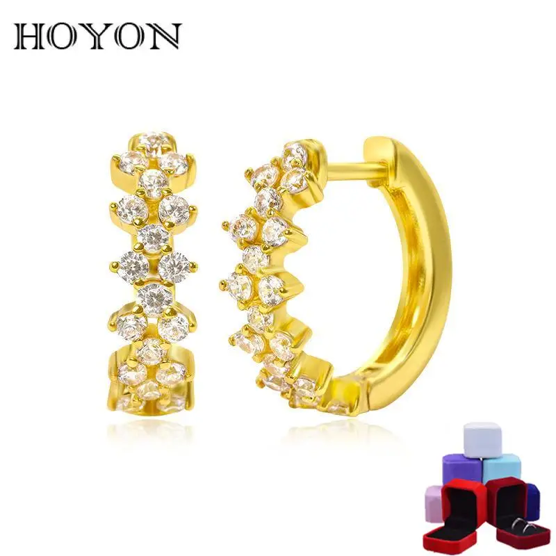 

HOYON ins style 18K gold color inlaid aaa zircon earrings for women office jewelry light luxury niche design earrings round free