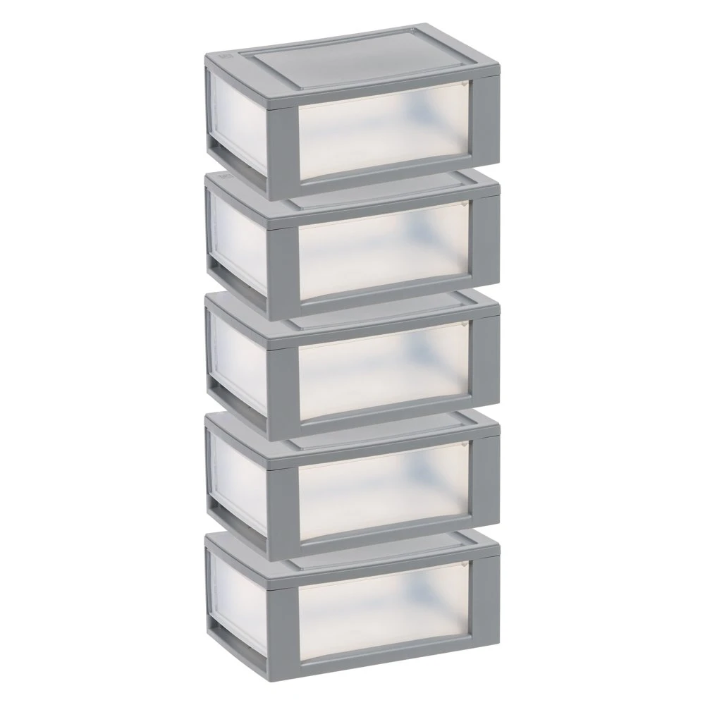 

6 Quart Stackable Plastic Storage Drawer, Gray, Set of 5