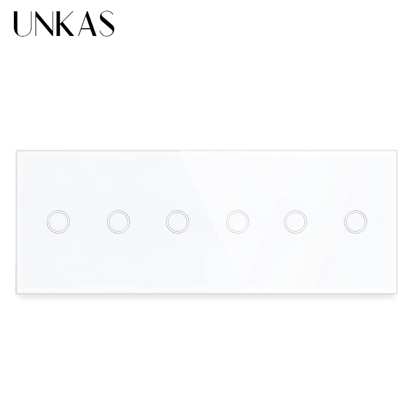 

UNKAS 6-клавишная панель европейского стандарта с сенсорной функцией и закаленным кристаллом диаметром 228 мм, 300 Вт, 3*2 розетки