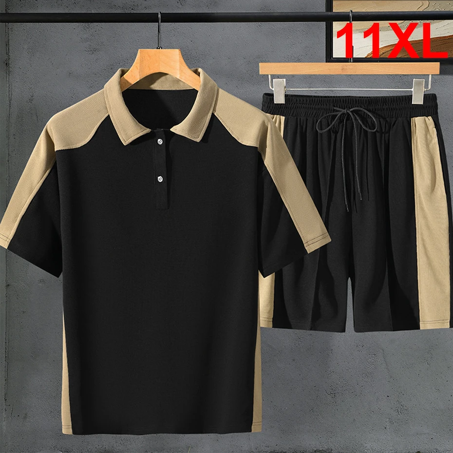 Summer Polo Sets Men Hip Hop Shirts Shorts Plus Size 10XL 11XL Hawaiian Suits Male Streetwear Patchwork Sets Big Size 11XL 10XL