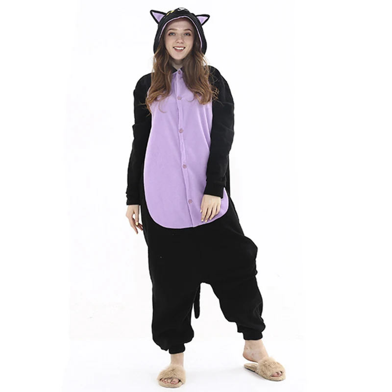 Kigurumi Onepiece Pajamas Adult Animal Cat Cosplay Onesie Women Men Couple Winter Pajamas Suit Anime Sleepwear Flannel Homewear