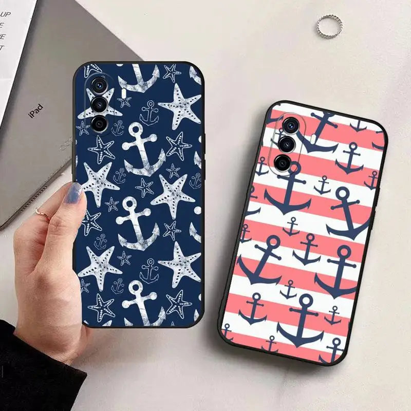 Nautical Coral Navy Blue Anchor Wheel Phone Case For Huawei Mate 50 30 20 10 40 Lite Pro Nova 7 6 SE 5 4 3 4E 3E 2s Shell Cover