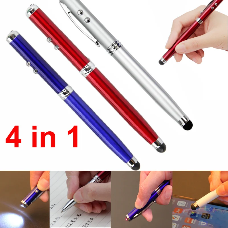 

4 in 1 Universal Multifunction Tablet Stylus Pen Capacitive Stylus Pen Ball Pen Red Laser Pointer White LED Flashlight