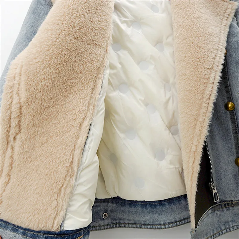 Винтажная синяя джинсовая куртка из овечьей шерсти со сращенной хлопковой