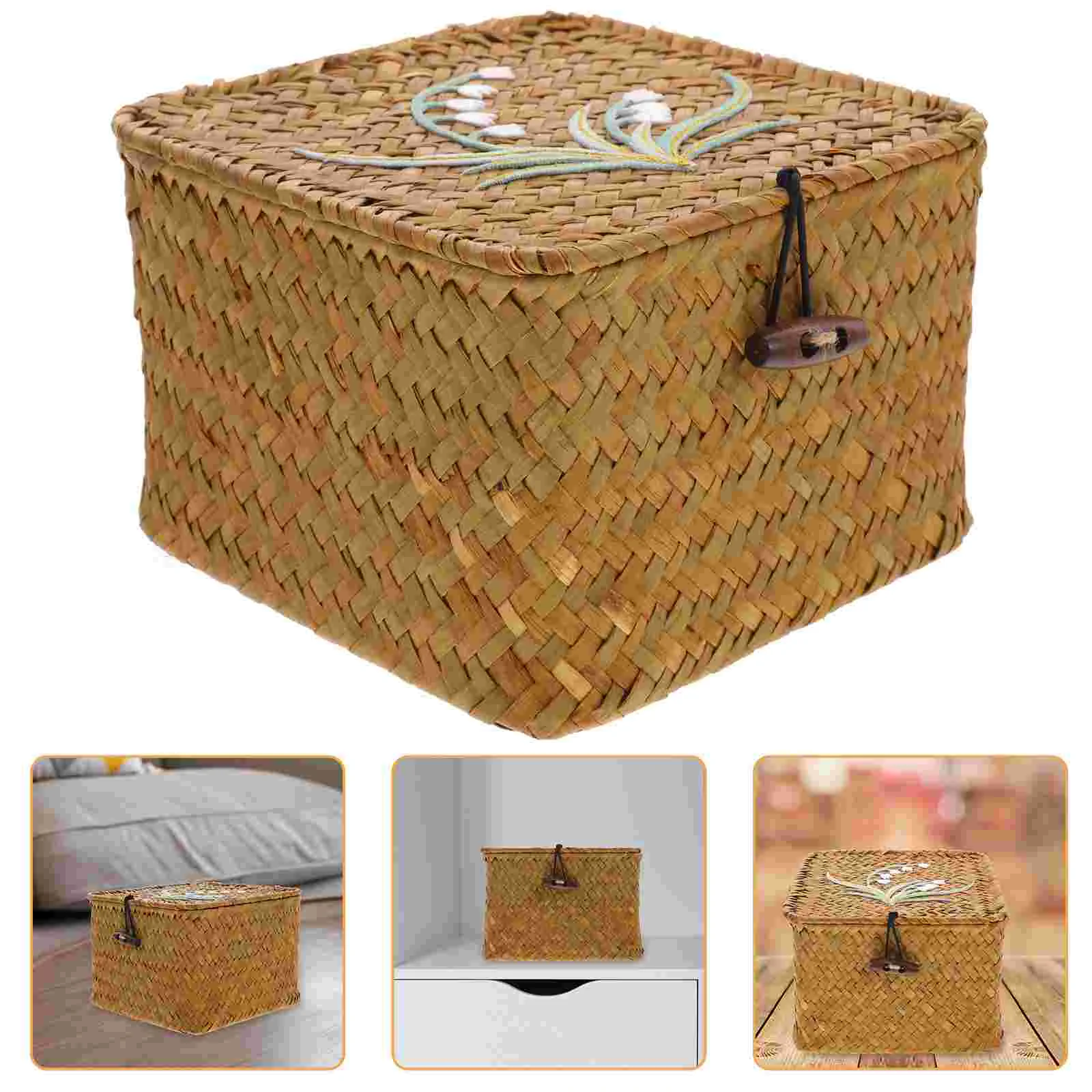 

Hand Woven Gift Box Vintage Wedding Gift Box Household Sundry Organizer with Lid