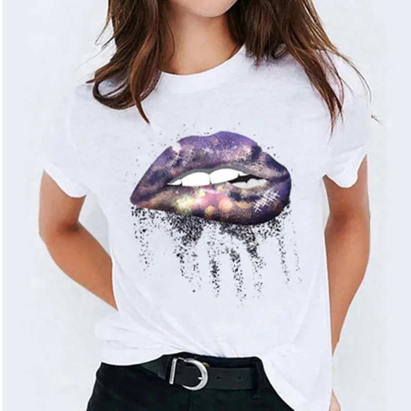 

2022 New Women's T-shirts Letters Lips Printed Fashion Woman Blouses 2022 Harajuku Short Sleeve T Shirt Female y2k Clothes Tops