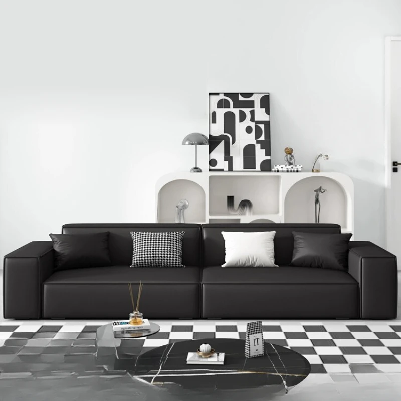 

Italian minimalist tofu block genuine leather sofa top layer cowhide minimalist modern mesh red black sofa for three or four