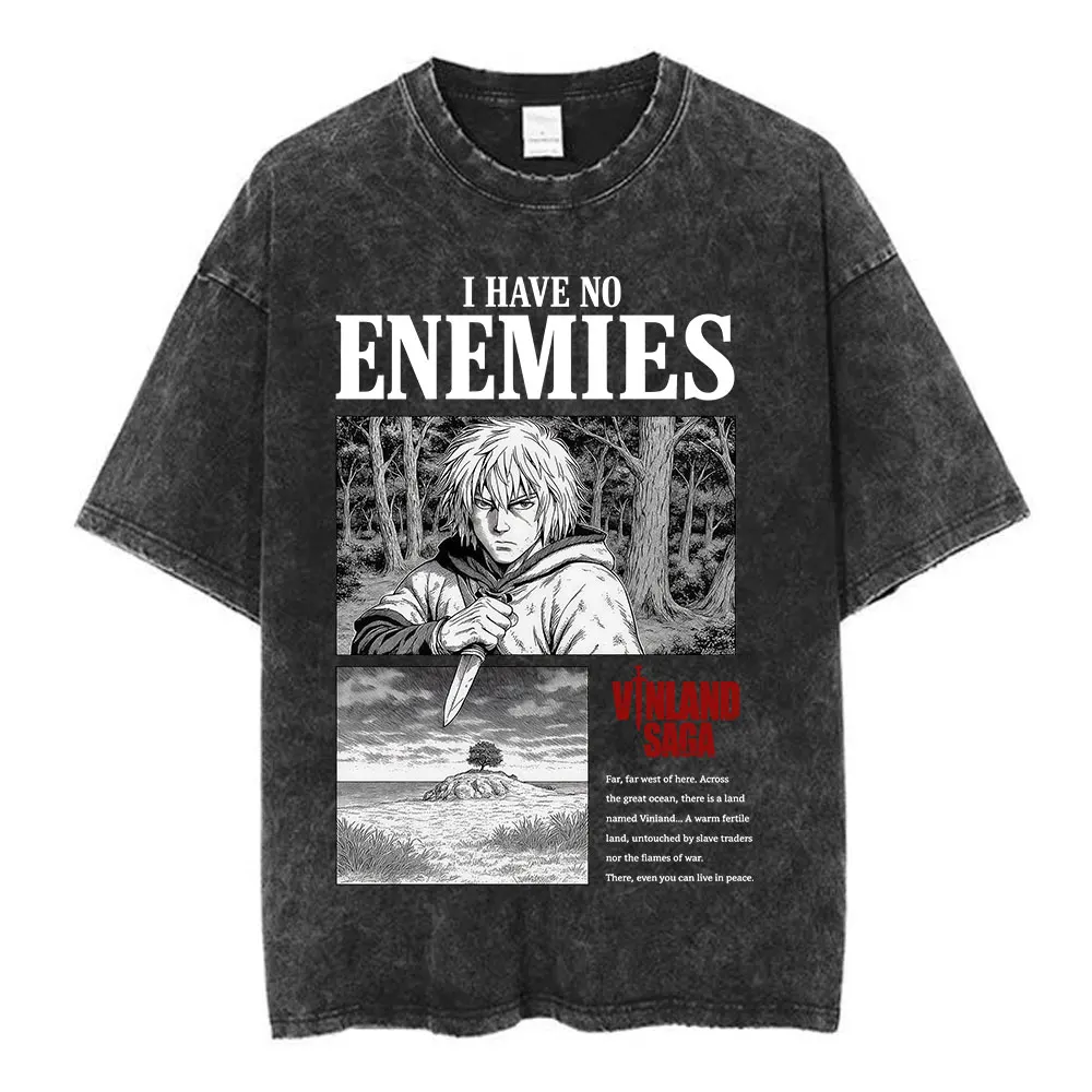 Фото Винтажная потертая футболка в стиле аниме Vinland Saga Thorfinn Karlsefni, мужская и женская одежда, модные уличные повседневные хлопковые футболки большого размера №2