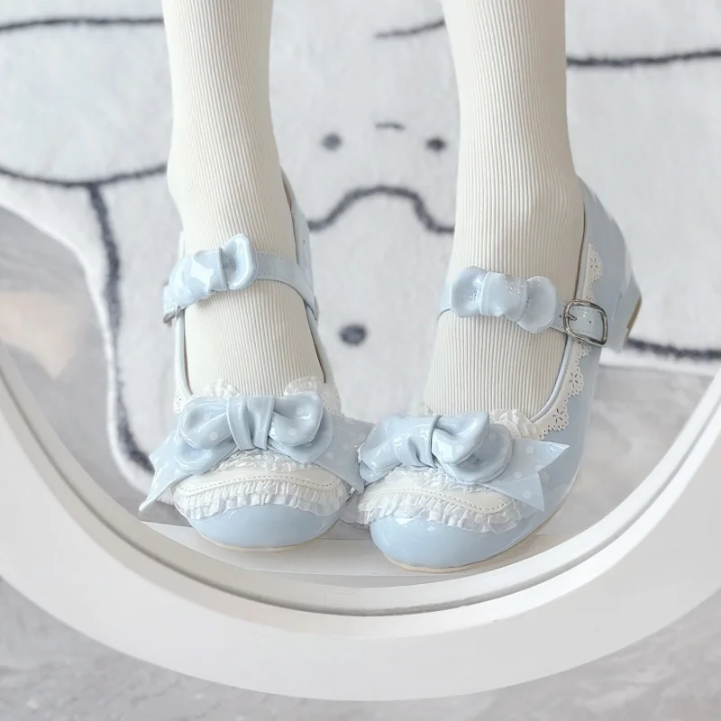 Фото Японские женские туфли в стиле Sweet Lolita, конфетных цветов, с бантом, на низком каблуке, с круглым носком, милые, из натуральной кожи, для девочек №2