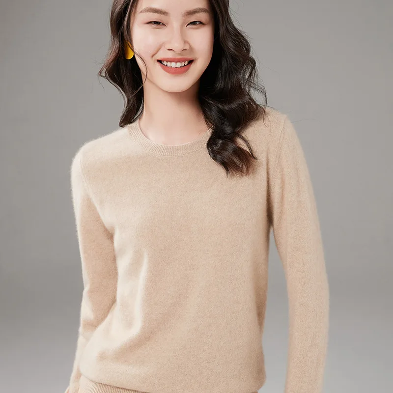 

2022 NEW FASHION WOMENRound neck spring and autumn casual long-sleeved solid color all-match top 2022