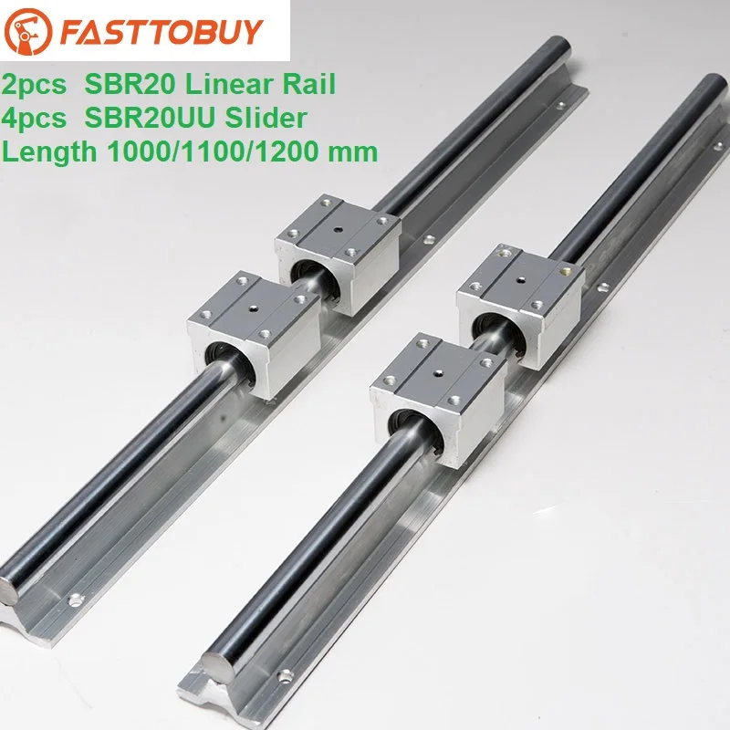 

2 pcs SBR20 Linear Guide Rail of Length 1000/1100/1200mm with 2pcs Cylindrical Guide and 4pcs Slider for CNC Wide Application