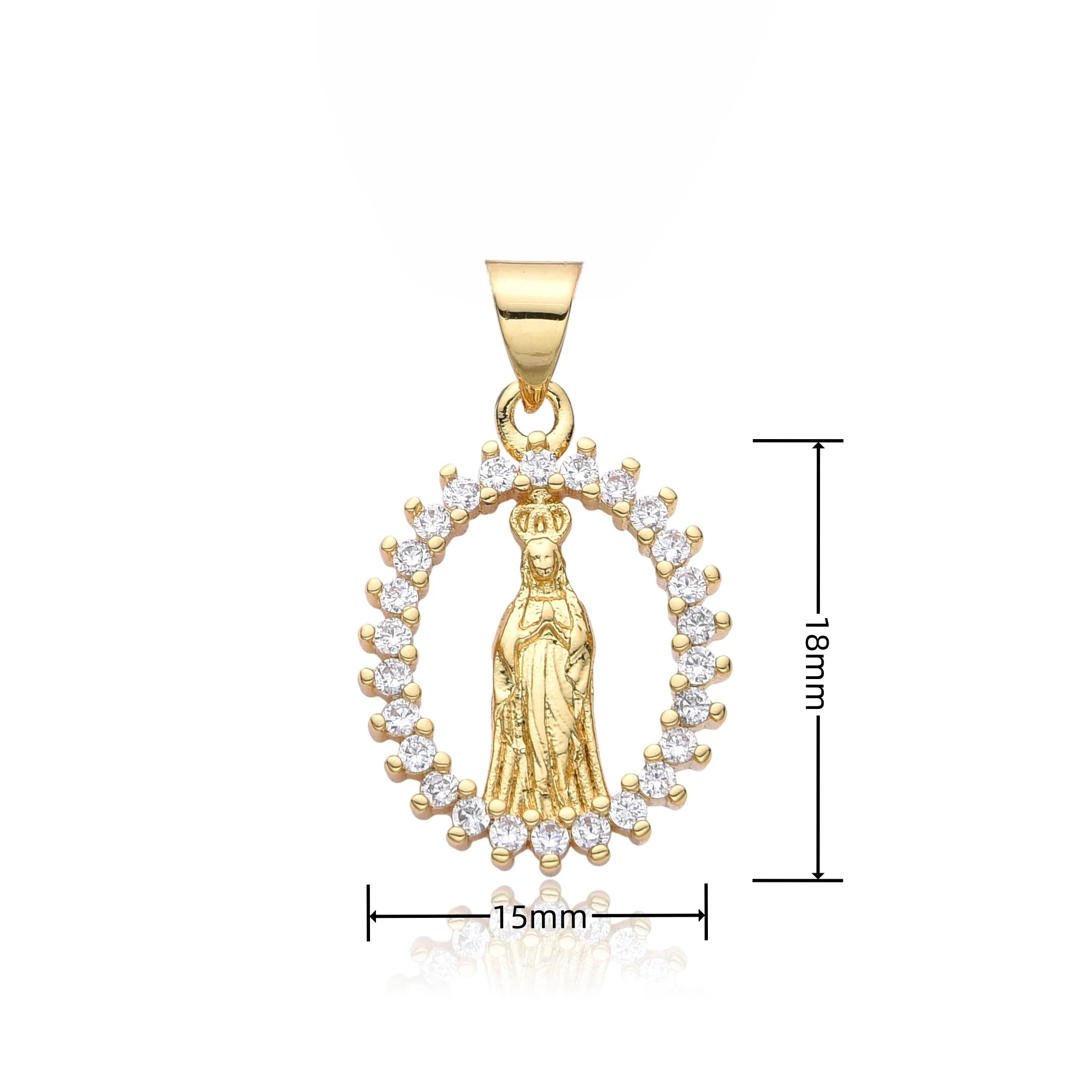 Позолоченный овальный кулон Богоматерь Фатимская с циркониевыми краями полая