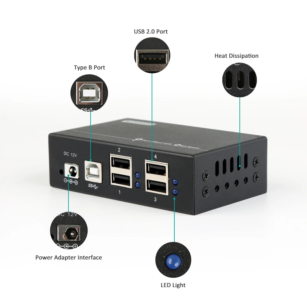 Фото Металлический разветвитель Sipolar с 4 портами Mini USB 2,0 3,0, мощность 12 В, мощность 1 А, быстрое крепление для ПК, ноутбука, мобильного телефона №5