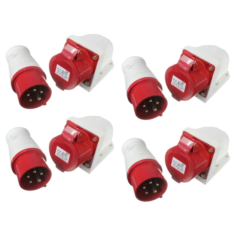 

4X 16 Amp 5 Pin Plug & Socket Weatherproof IP44 3 Phase 380-415V 3P + N + Earth 16A