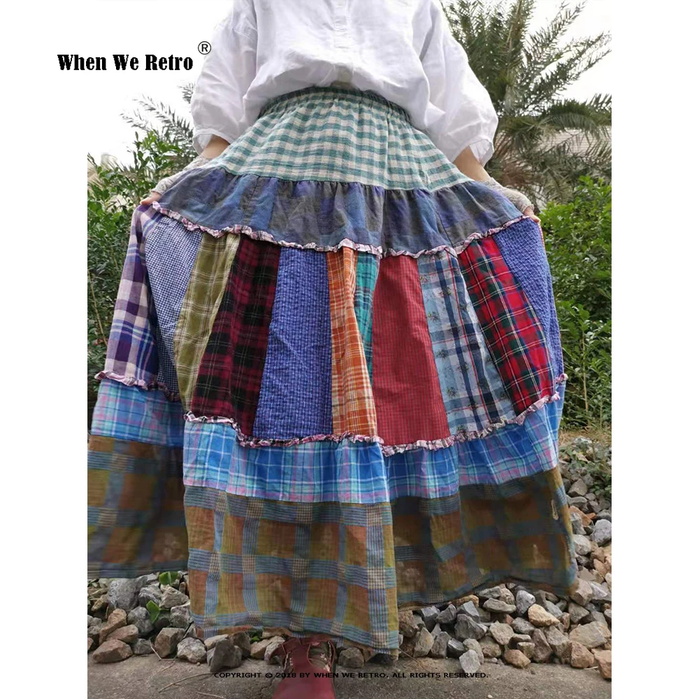

36 Colors New Arts Style Cotton Long Skirt Vintage Ethnic Skirts Floral Print Patchwork Summer A Line Swing Boho Faldas RS523