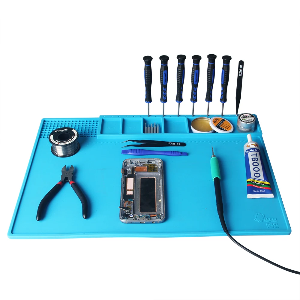 

HTM-202 Heat Insulation Soldering Mat With Magnet 430*300mm ESD Welding Repair Pad Heatresistant Maintenance Platform