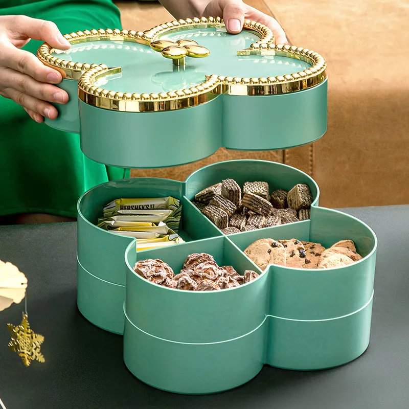 

Flower Shape Snack Serving Tray Decorative Plastic Divided Snack Plates Bowls for Family Party Candy Nuts Storage Box with Lid