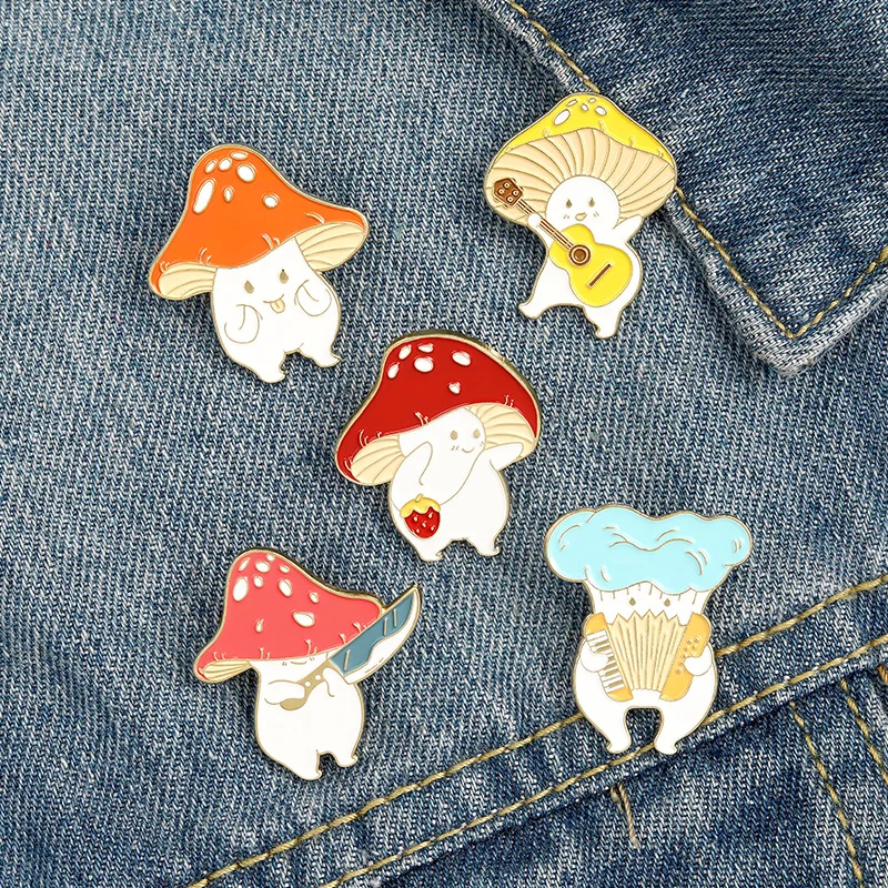 

Custom Animal Enamel Pins Cute Mushroom Collection Funny Play and Sing Singer Brooches Lapel Cartoon Jewelry Gift for Kid Friend