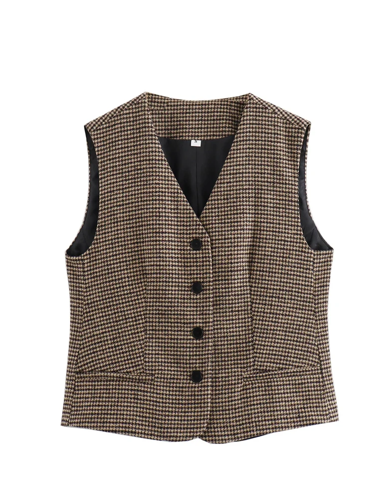 Женский клетчатый укороченный жилет KAOPU ZA винтажный Топ без рукавов с V-образным