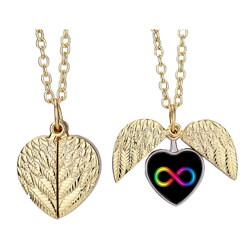 

Neurodiversity Rainbow Infinity Knot Pid Heart Active Angel Wing Necklace Beautiful Pendant Fashion Jewelry