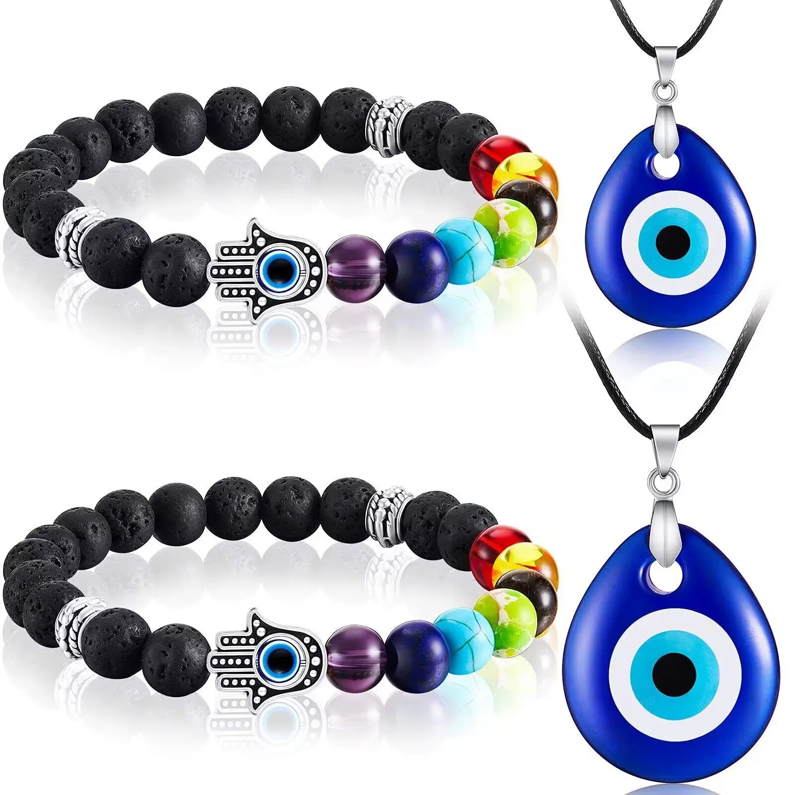 

Türkiye's Evil Blue Eyes Bracelet Colorful Glaze Pendant Volcanic Stone Beads Bracelet Jewelry Gifts