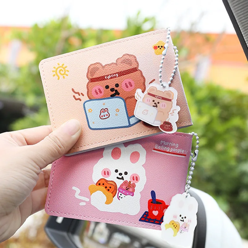 

1PCS Kawaii Cartoon 2card Slots Bear Girl Heart Car Driver License Driving License ID Protector PU Leather Protective Case
