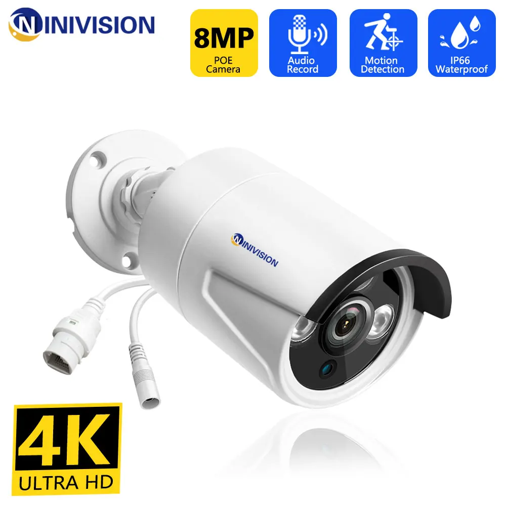 

4K 8MP Ultra HD POE Camera Motion Detection Night Vision Security Surveillance Bullet Audio Record Camera Work With POE NVR