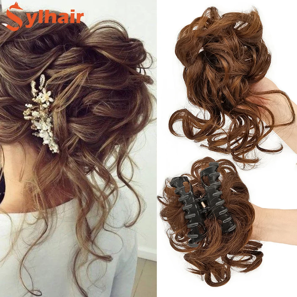 

2022 New Style Synthetic Curly Scrunchie Chignon With Claw Ban Hair Ring Wrap Around on Hair Tail Messy Bun Ponytails Extension