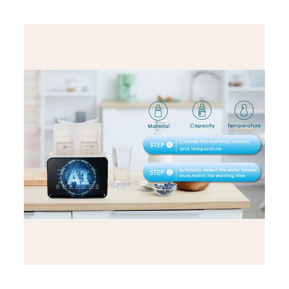 

Bottle Warmer for Breastmilk/Formula Multifunction Double Bottle Warmer for All Bottles with Temperature Control EU Plug