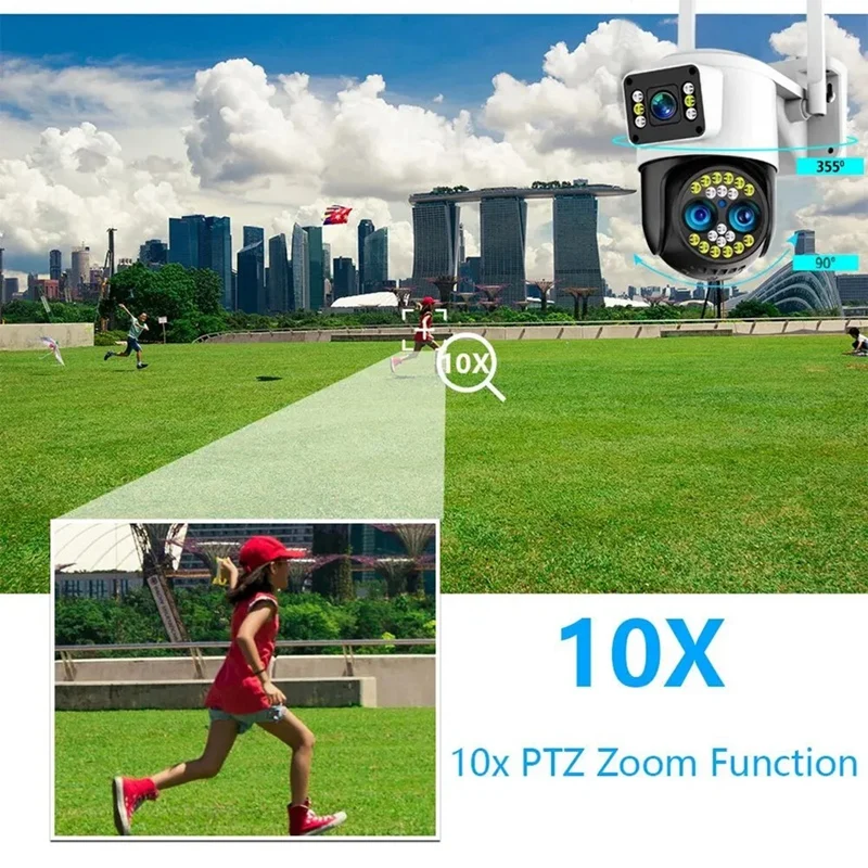 Security Camera Outdoor Wifi 4K 8MP Two Lens Screen Wireless 10X Zoom Way Audio Detection