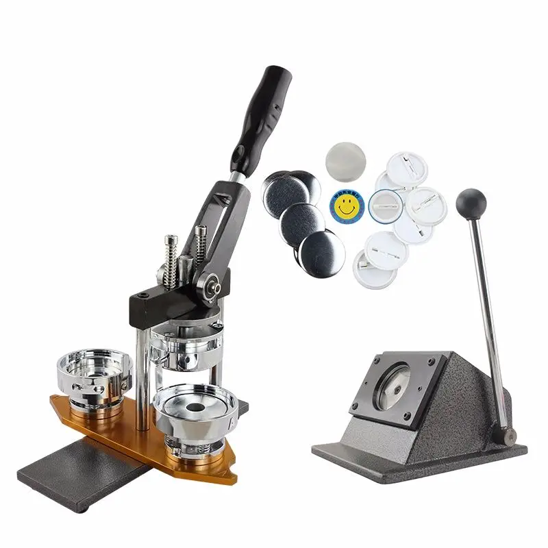 

50mm Badge Making Machine shaking head Button Maker Kit + 50mm Paper Cutter + 1000pcs 50mm Safety Pin Button Badge Supplies