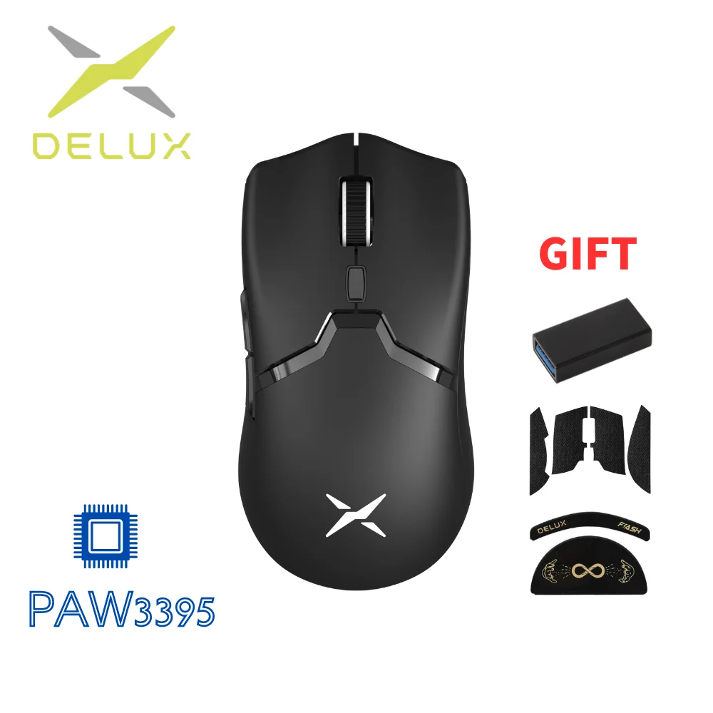 Delux M800 PRO PAW3395 Wireless Gaming Mouse 72g Wired Programmable Ergonomic Mice 26000 DPI Type C Rechargeable For Windows Mac