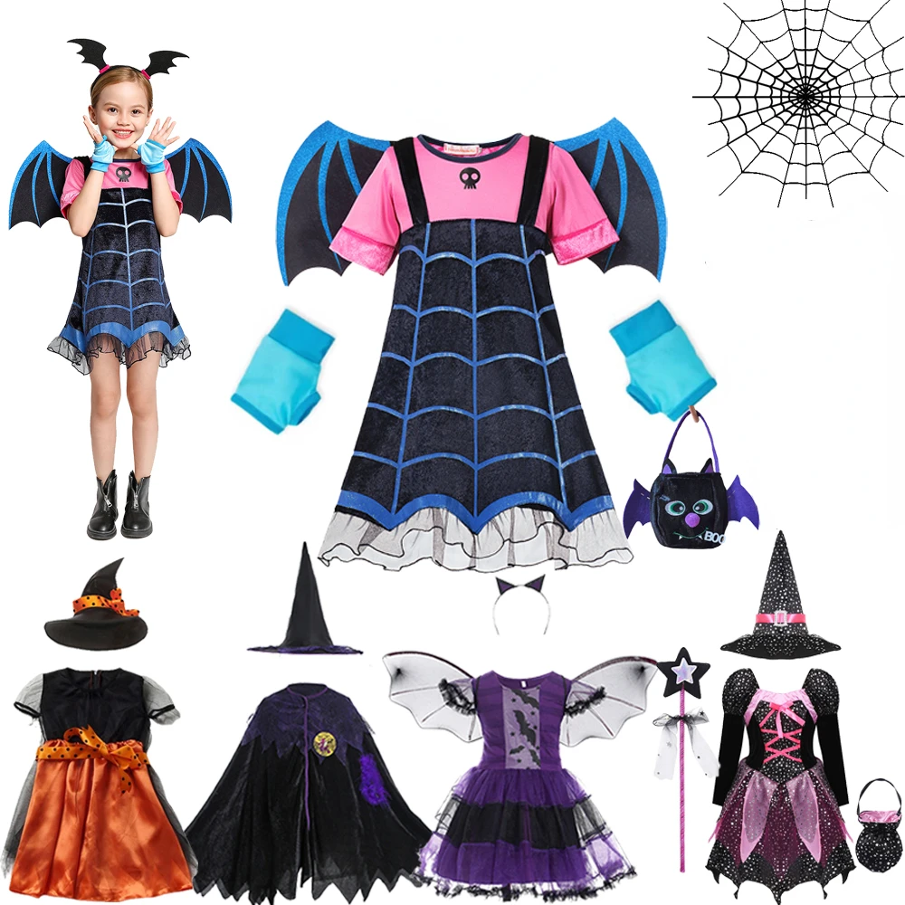 

Girl Vampire Costumes Children Cosplay Vampire Dress Up Costume Halloween Girls Dresses Carnival Party Disguise Guise Headband